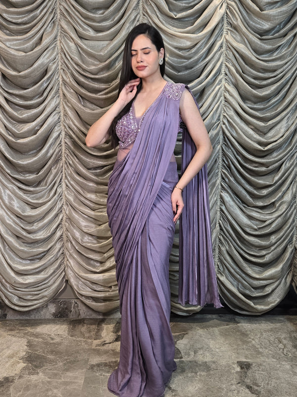 Lavender Lush Saree - Pure Chinon