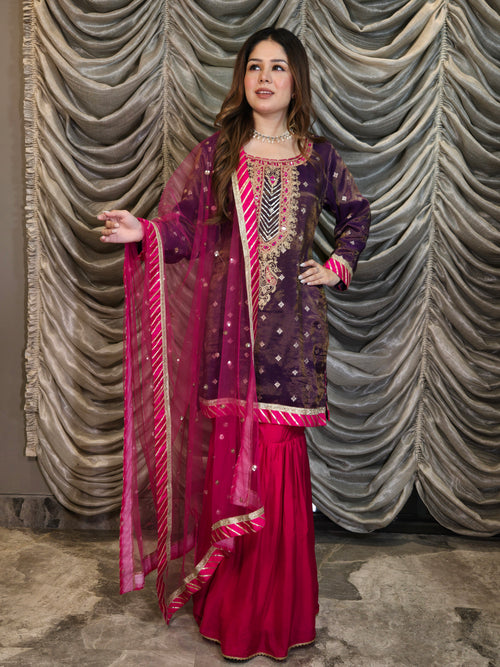 Gulab-E-Noor Sharara - Pure Tissue Organza
