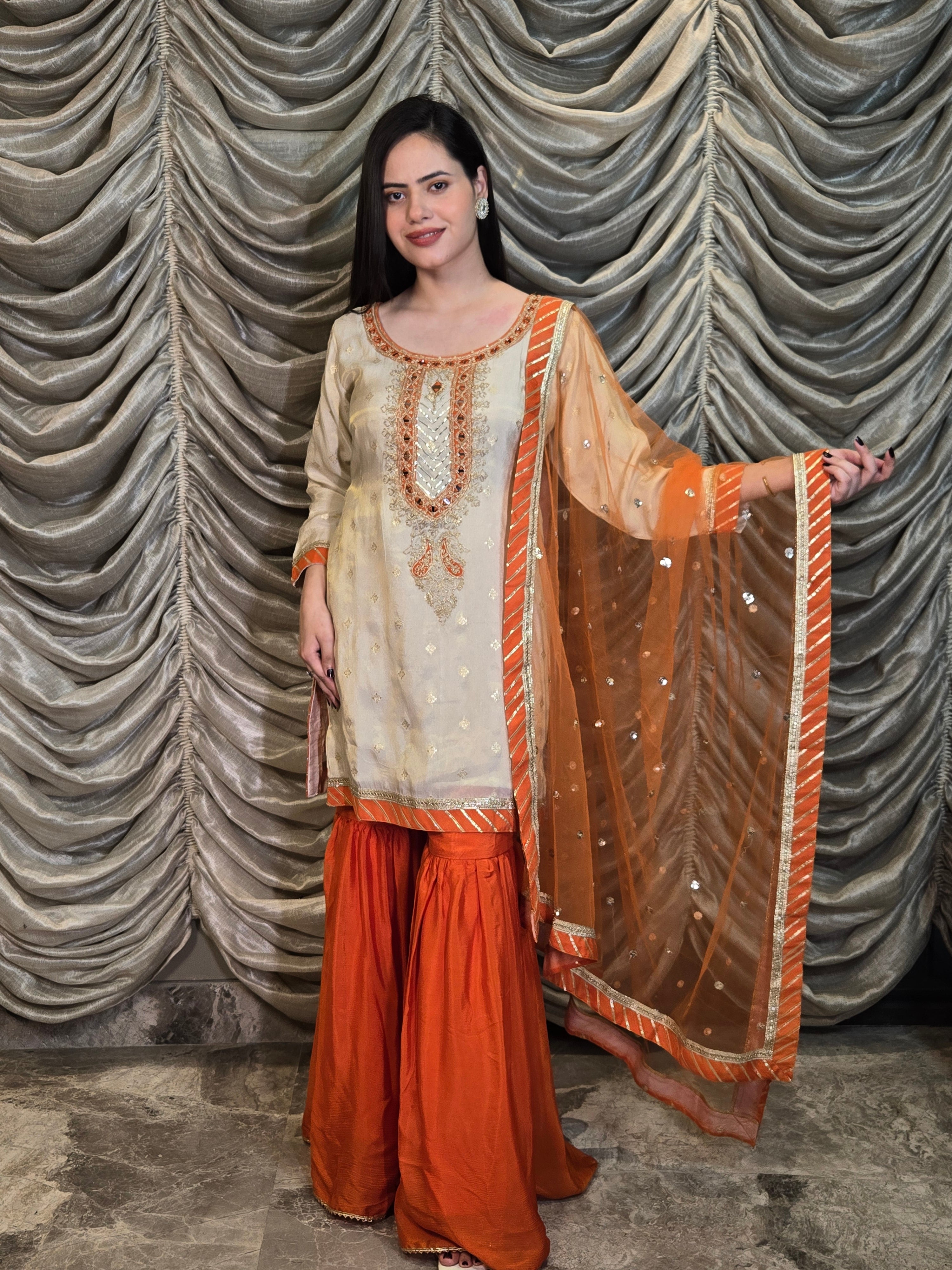 Begumj Saffron Glow Sharara - Pure Tissue Organza – Begum Shop