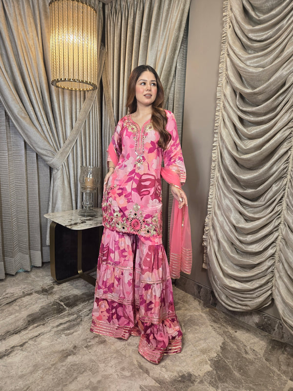 Rosy Reverie Sharara - Pure Crepe