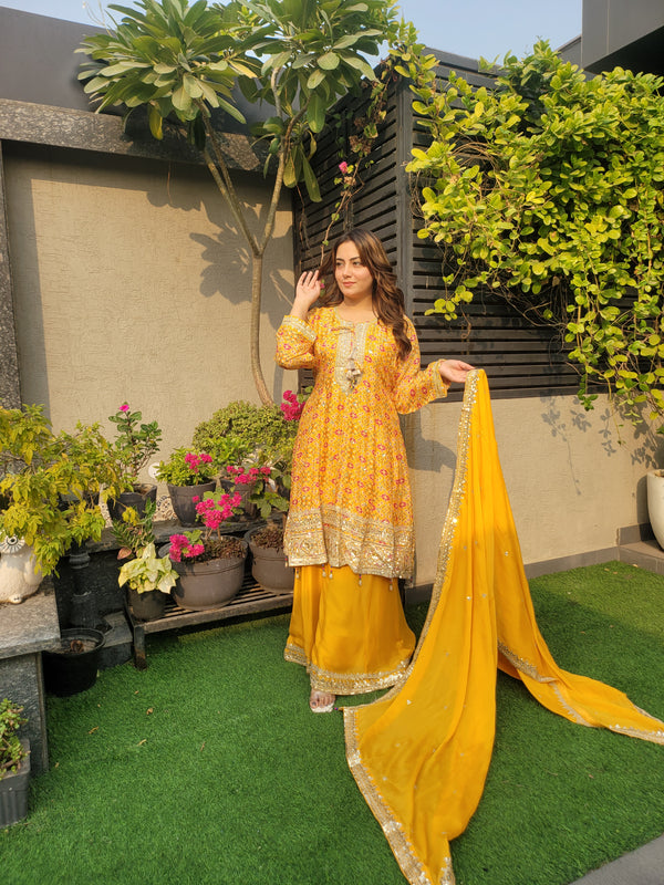Sharara Suit with all over digital print and zari work
