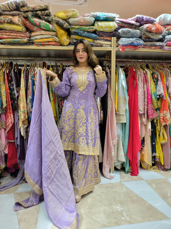 Sharara Suit with all over weaving on Shirt and Sharara