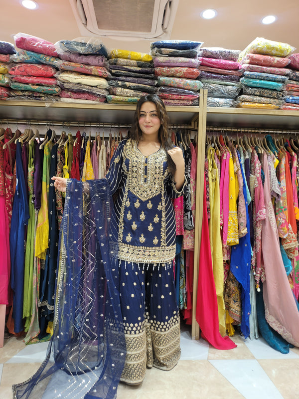 Sharara suit with all over work on Shirt and sharara with beautiful dupatta