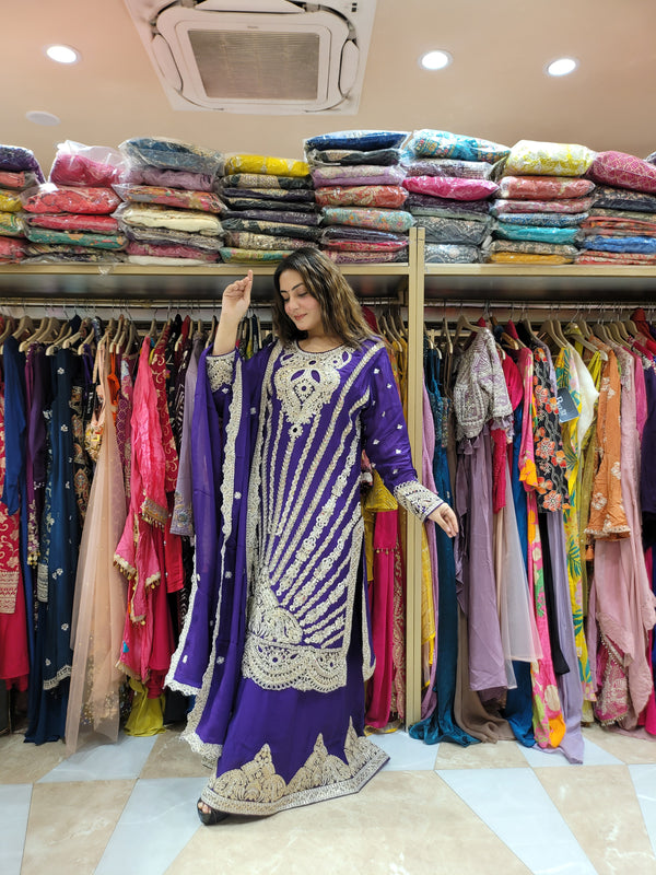 Sharara suit with all over work on Shirt and sharara with beautiful dupatta