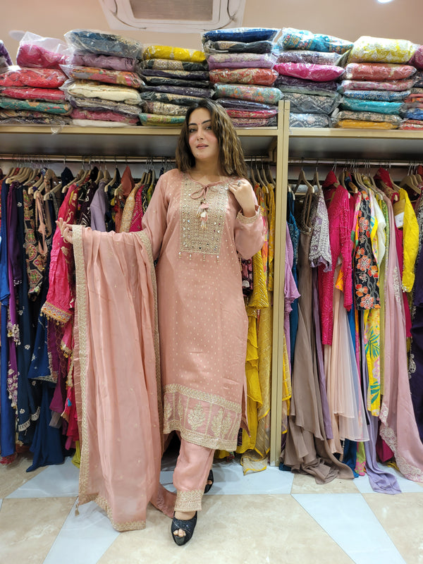 Straight Suit with all over weaving and handwork