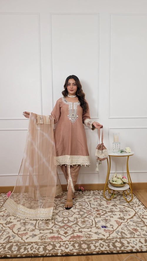 Silken Tulip Suit - Pure Silk Chanderi Fabric
