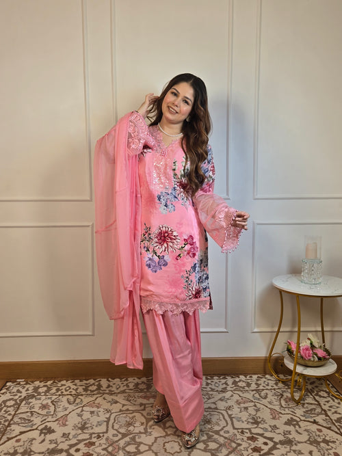 Lace Blossom Farshi - Pure Crepe
