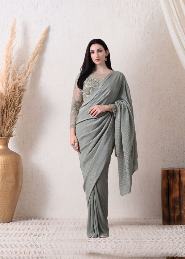 Royal Predraped saree - Imported crushed fabric