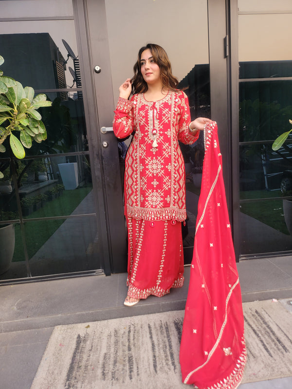 Sharara suit with all over heavy work