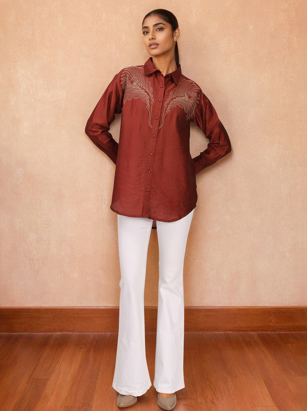 Crimson Feather Shirt - Pure Cotton