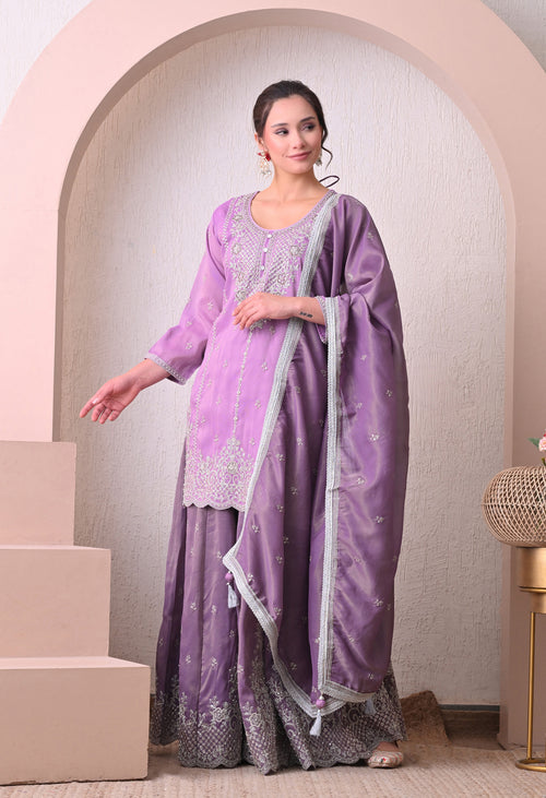 Crimson Glow royal sharara- Pure Crepe