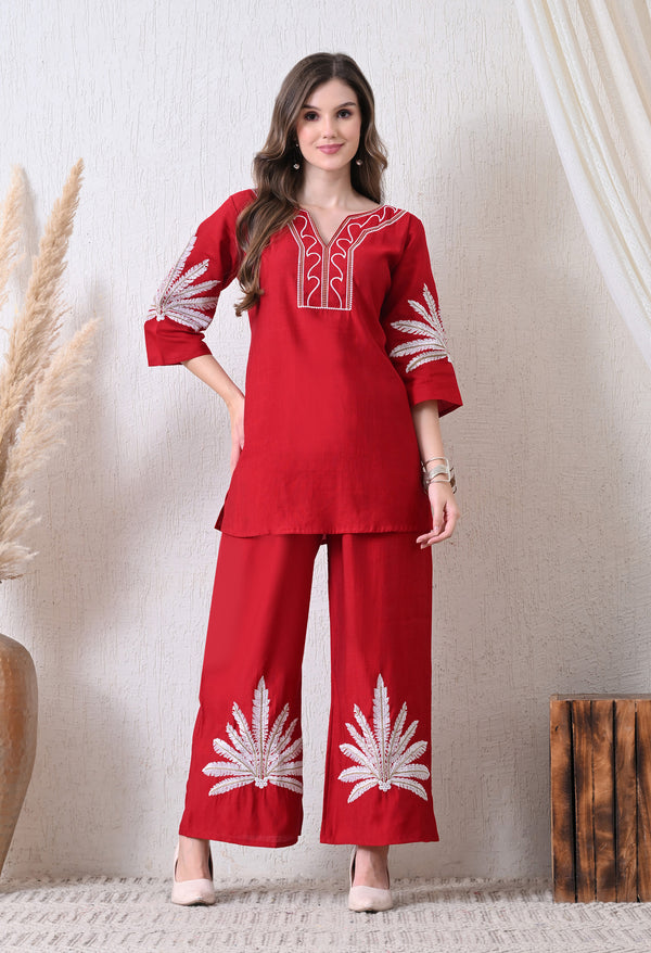 Red palm tree co-ord set - Pure Cotton