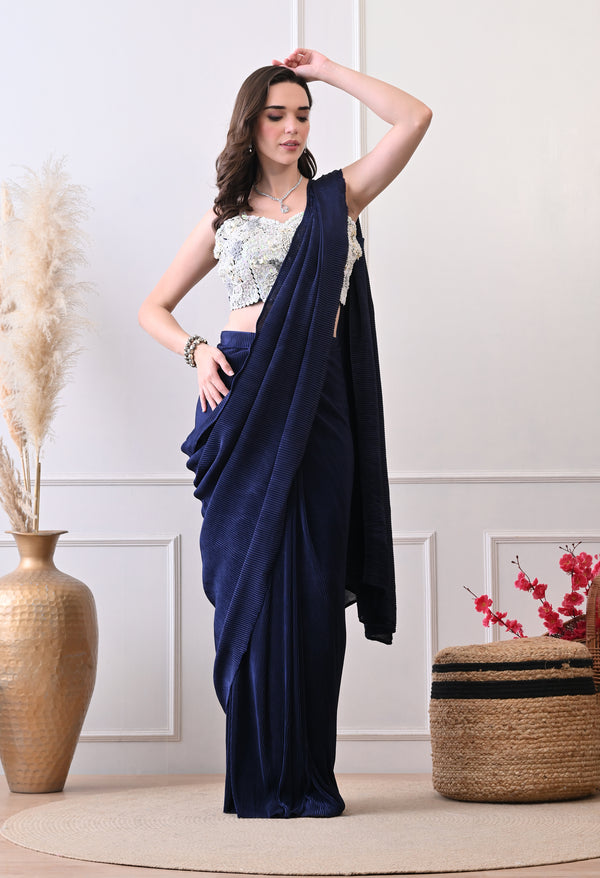 Ocean Emerald Drape Saree - Crushed Fabric