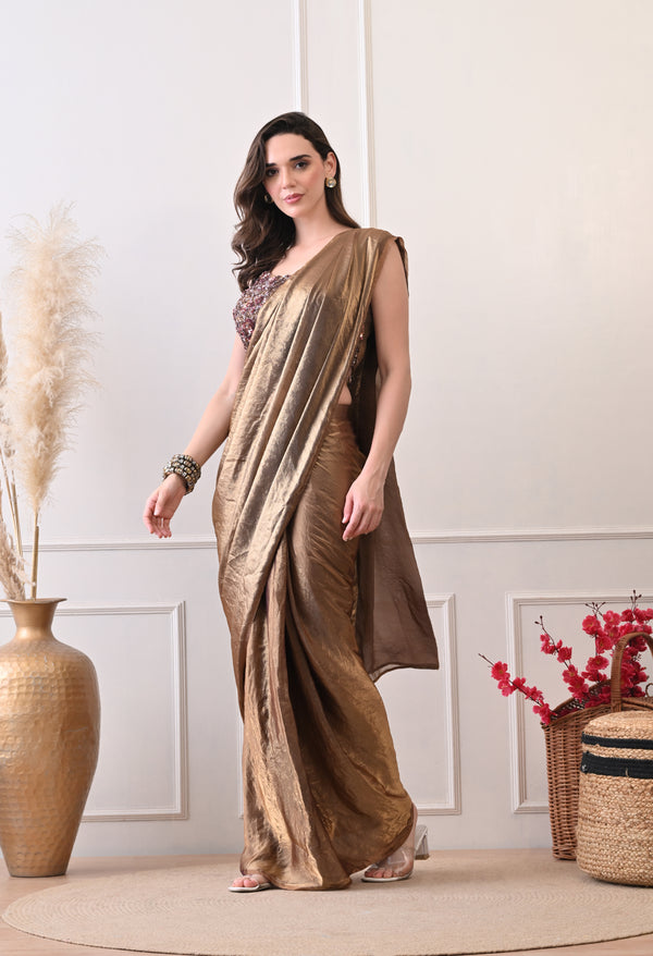 Metallic Muse Saree - Fendi imported fabric