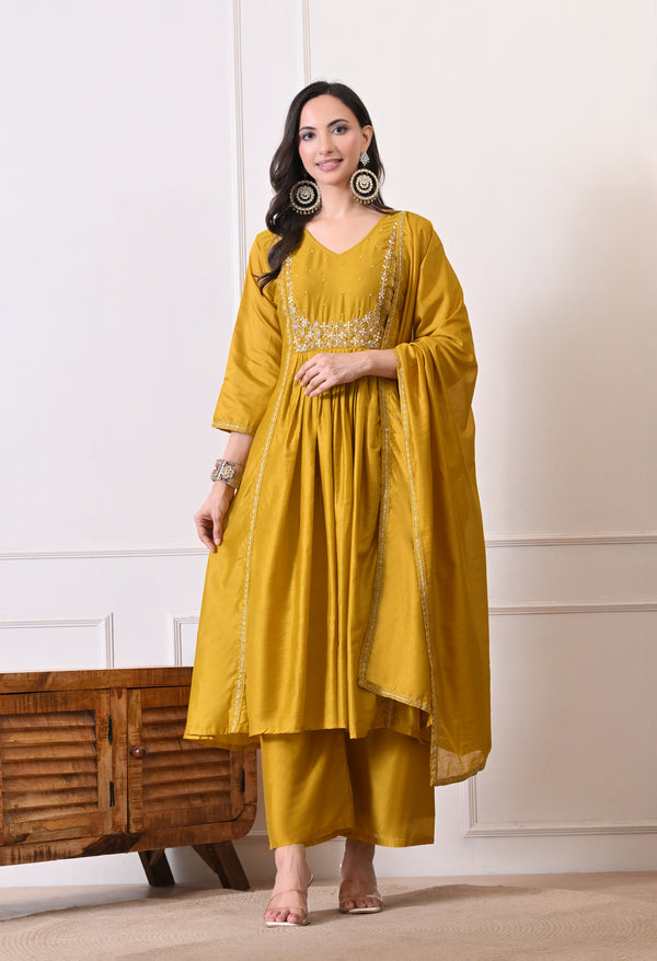 Golden Aura Suit - Pure Mul Chanderi
