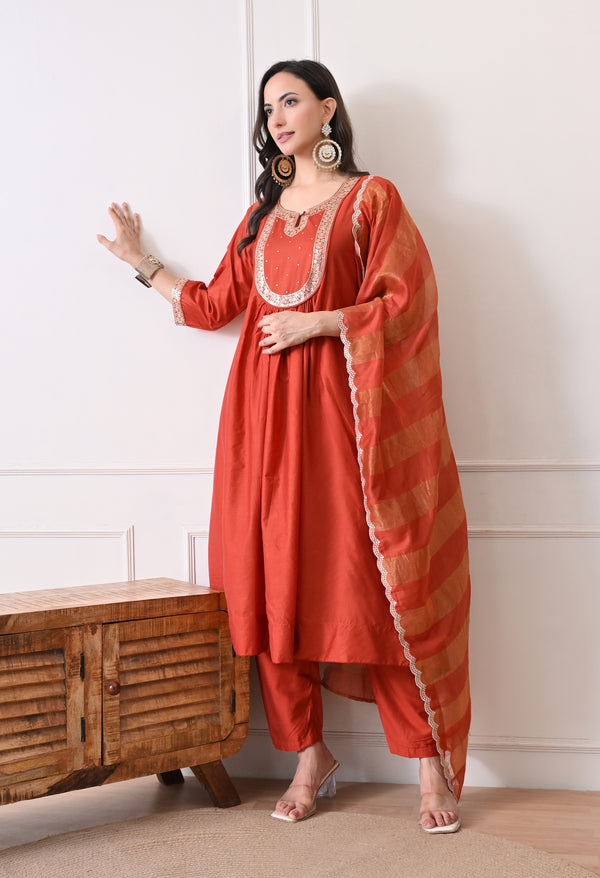 Sindoori Saaz Suit - Pure Mul Chanderi