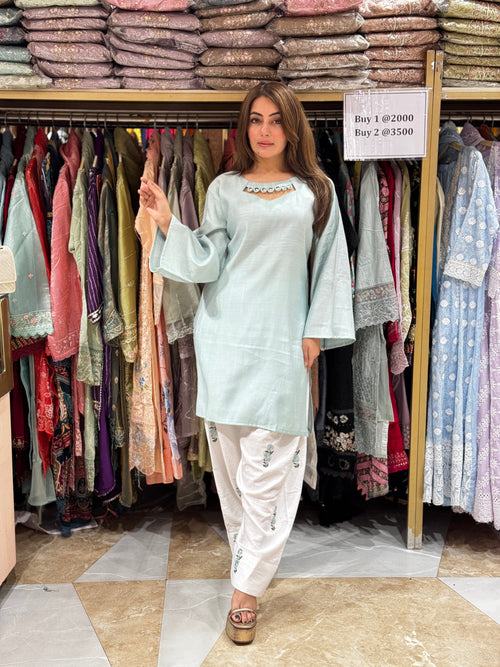 Pearl Embellished farshi co ord set - Pure lawn cotton