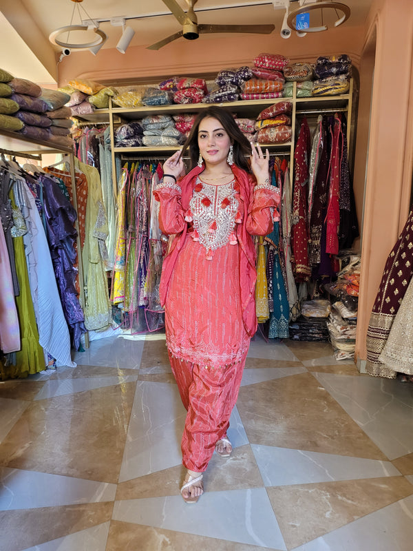 Suit with mirror embroidery, gotta work with beautiful tassels on neck with short dupatta and salwar