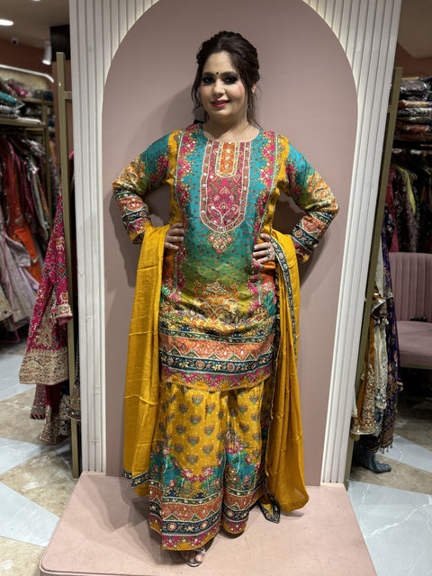 Digital print suit with Sharara/ Princess cut