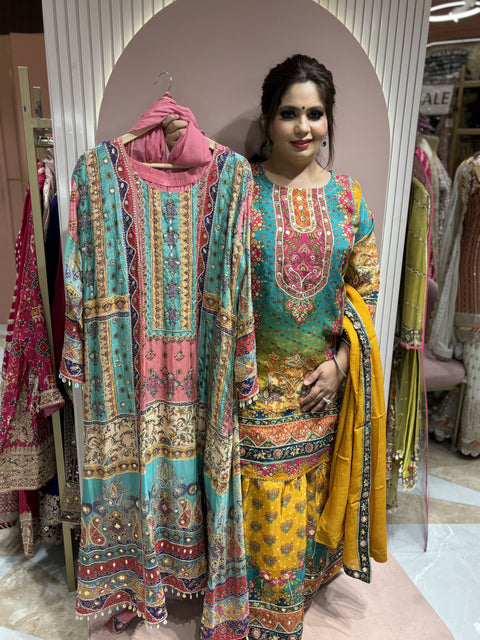 Digital print suit with Sharara/ Princess cut
