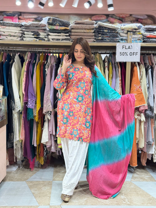 Flora Fusion Suit - Pure Cotton (Rani Pink)