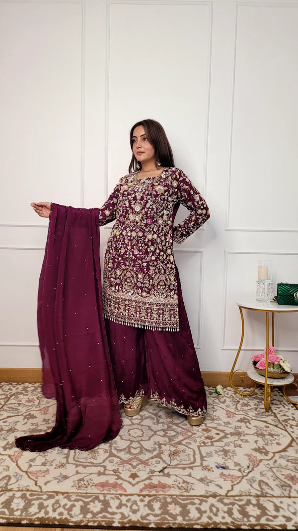 Berry Bliss Sharara-Pure Crepe