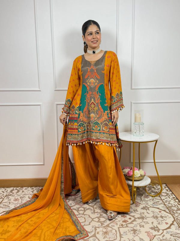 Sunburnt Farshi Suit- Pure Crepe