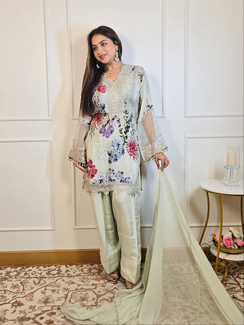 Lace Blossom Farshi - Pure Crepe