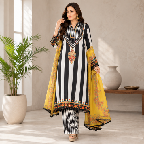 Satrangi noir farshi - Pure crepe