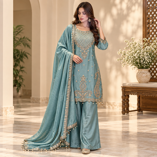 Rosy zari suit - Pure tissue