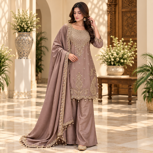 Rosy zari suit - Pure tissue