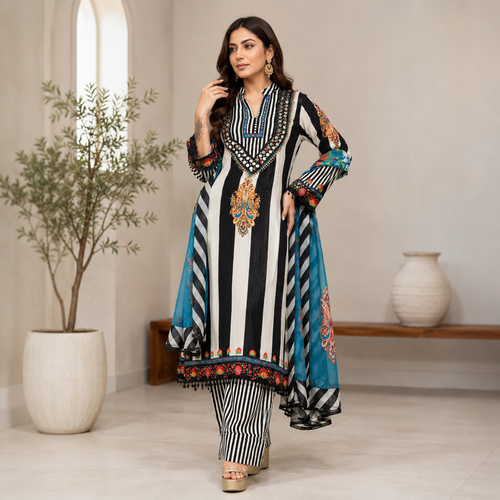 Satrangi noir farshi - Pure crepe