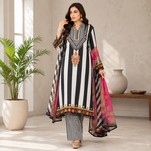Satrangi noir farshi - Pure crepe