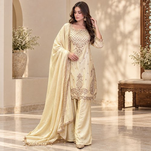 Rosy zari suit - Pure tissue
